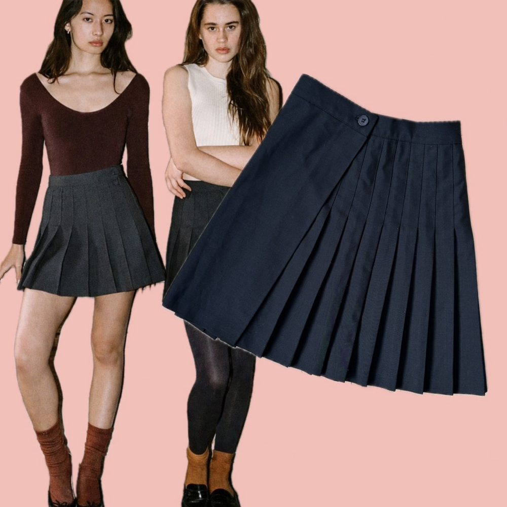American Apparel Black Pleated Mini Skirt XS Y2K Made in USA